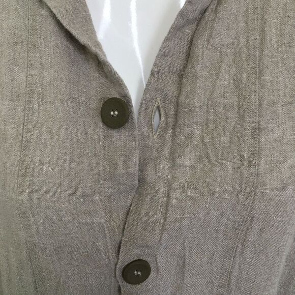 Flax Tan 100% Linen Oversized Lagenlook Button Shirt Jacket Shaket L - Picture 7 of 13